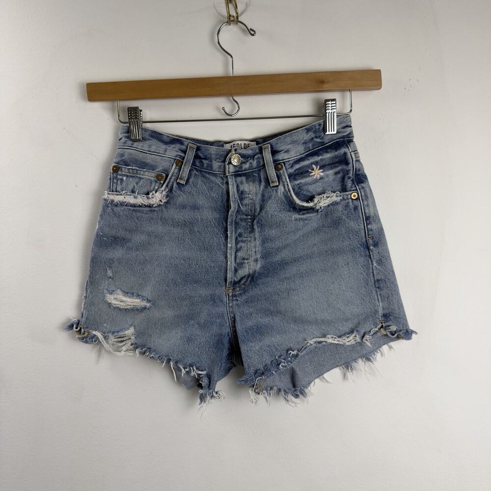 Anthropologie Agolde PARKER CUT OFF SHORTS Denim Blue 28